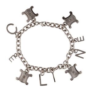 CELINE Blazon Chaine & Logo Charm Bracelet Vintage